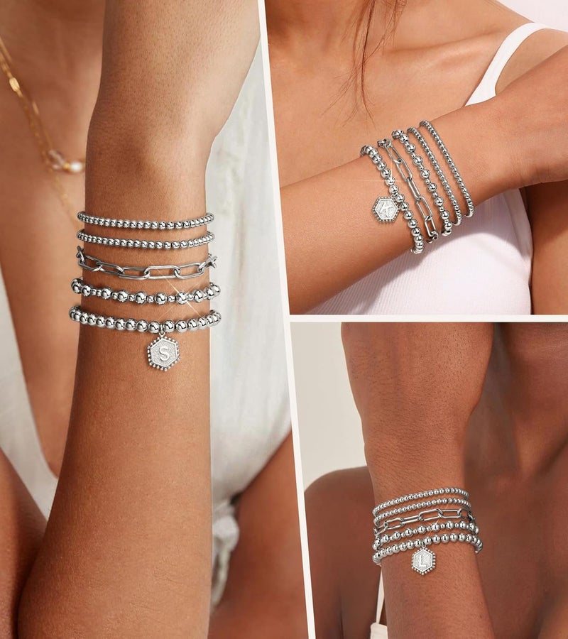 adoyi Gold Bracelets for Women Beaded Bracelet 14K Gold Plated Bracelet Stack Strand Stretch Bead Ball Bracelet Set Stackable Bracelet Adjustable Bracelet Set Jewelry for Gifts - Image 4